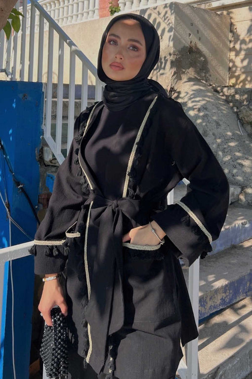 Cuba Fringed Kimono Suit - Black - Lebbse