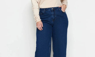 Dark Blue High Waist Wideleg Jeans - Lebbse