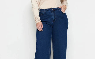 Dark Blue High Waist Wideleg Jeans - Lebbse