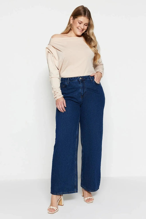 Dark Blue High Waist Wideleg Jeans - Lebbse