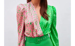 Double Breasted Patterned Bodysuit - Pink-green - Lebbse