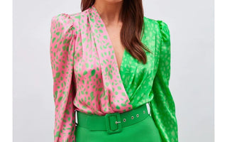 Double Breasted Patterned Bodysuit - Pink-green - Lebbse