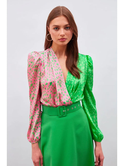 Double Breasted Patterned Bodysuit - Pink-green - Lebbse