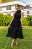 Elastic Waist Halter Neck Dress - BLACK - Lebbse