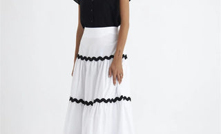 Lace Detailed Shirted Poplin White Maxi Skirt - Lebbse