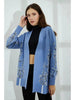 Women's Blue Floral Patterned Knitwear Cardigan - Lebbse