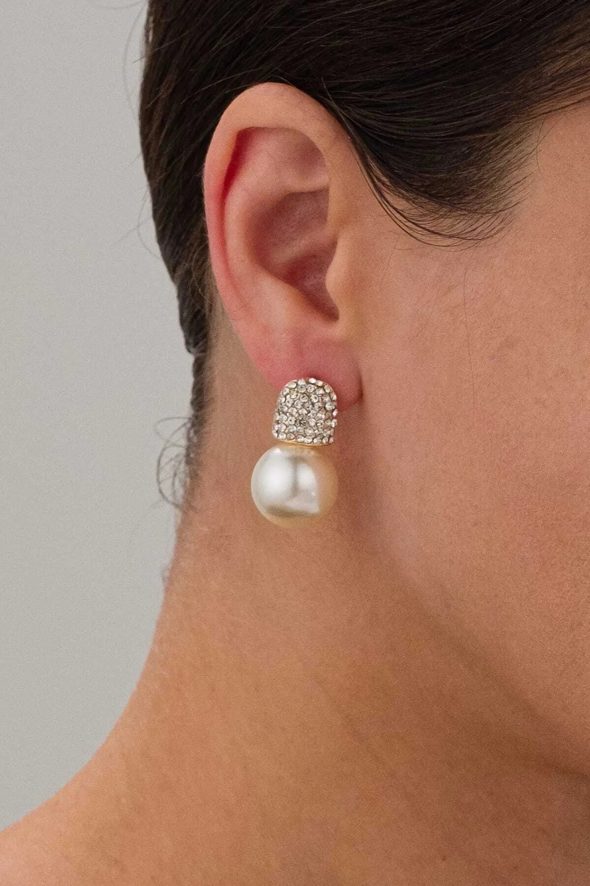 Large Pearl Zircon Stone Women's Earrings