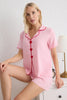 Pink Heart Piping Detailed Viscose Woven Pajama Set