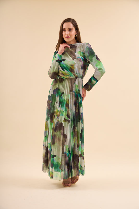 Lycra Tulle Dress Patterned Green