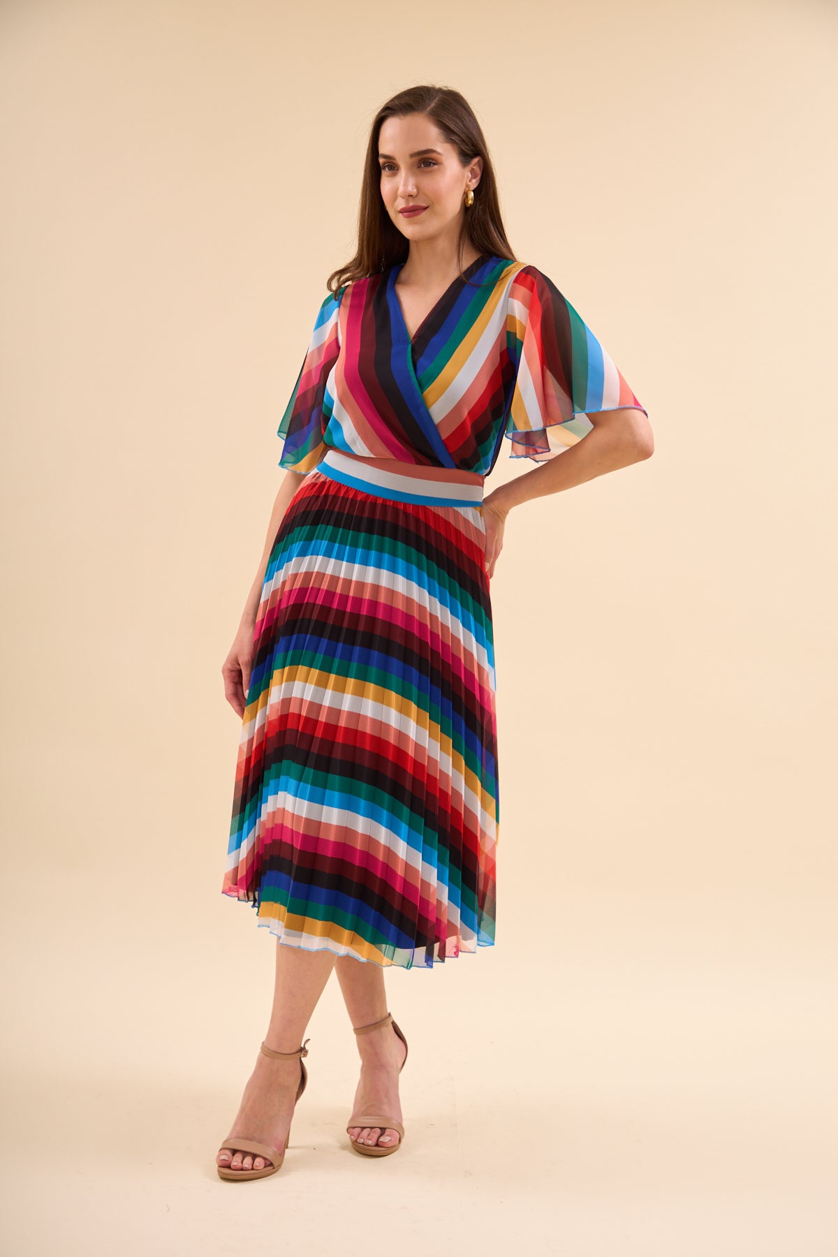 Pleated Long Dress Mixed Color