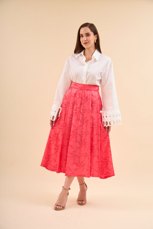 Patterned Flared Skirt Pomegranate