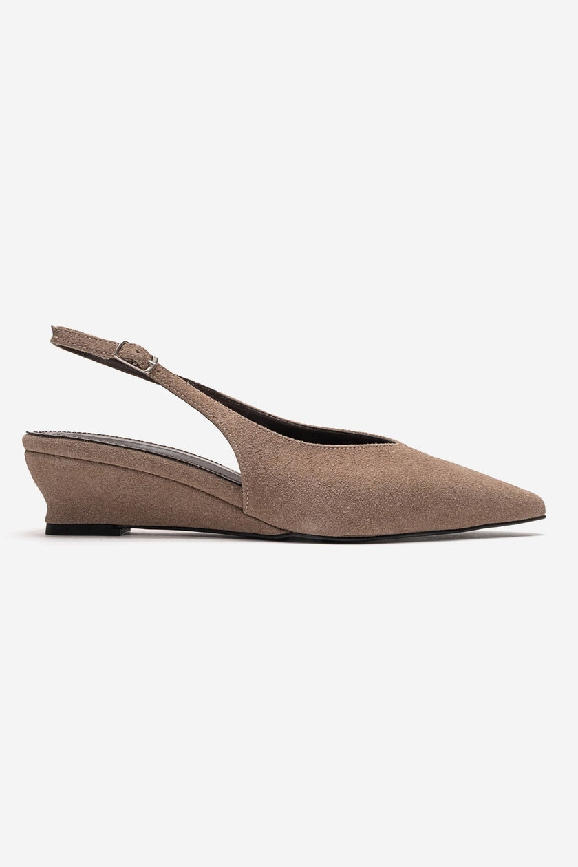 ROSELLA Taupe Suede Mini Wedge Heel Women's Shoes