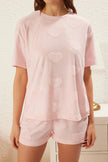 Pink Heart Jersey Knitted Pajama Set