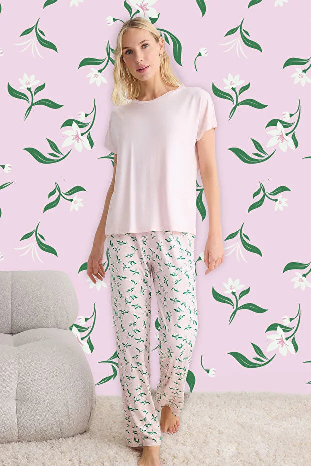 Pink Floral Knitted Pajama Set