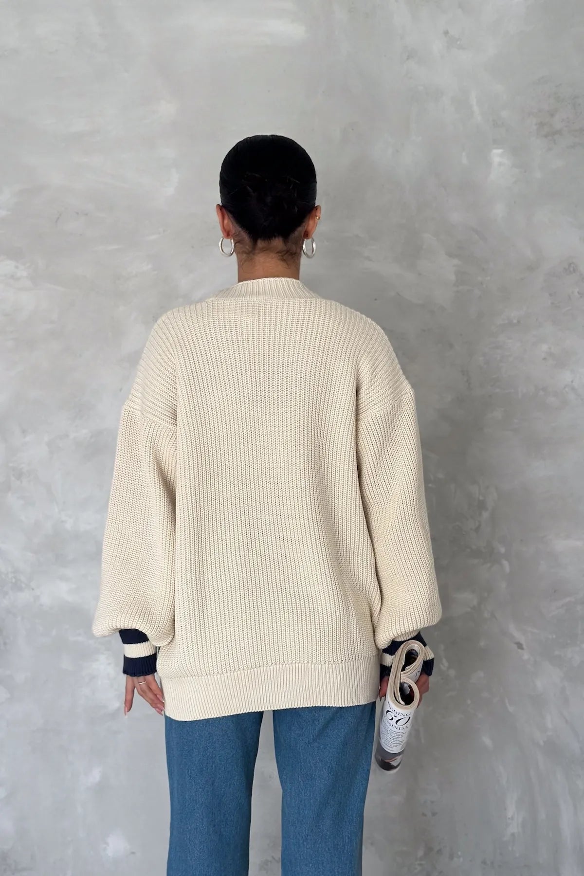 Oversize Beige Knitted Cardigan Button Detailed Pockets Color | CARDIGAN | Lebbse Oversize Beige Knitted Cardigan Button Detailed Pockets Color | CARDIGAN | Lebbse