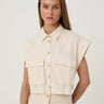 قميص نسائي قصير بجيبين - 2 Pocket Crop Shirt Naturel