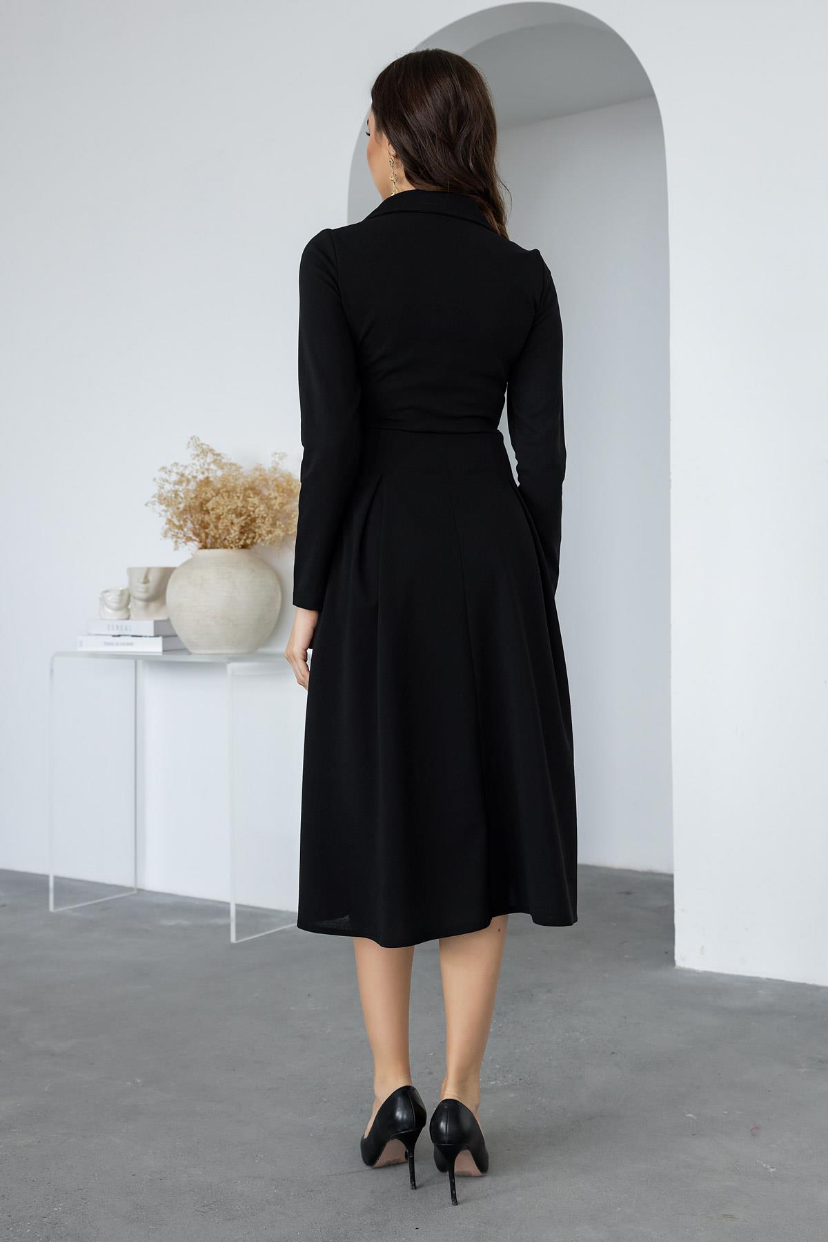 Button Detail Collar Dress - BLACK