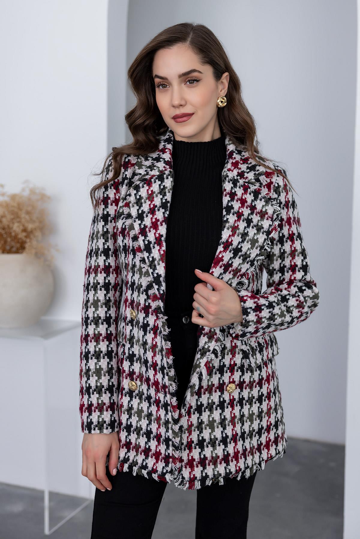 Houndstooth Pattern Buttoned Jacket - CREAM