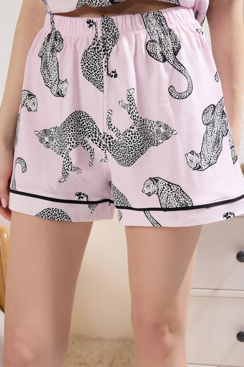 Tiger Patterned Shorts Knitted Pajama Set