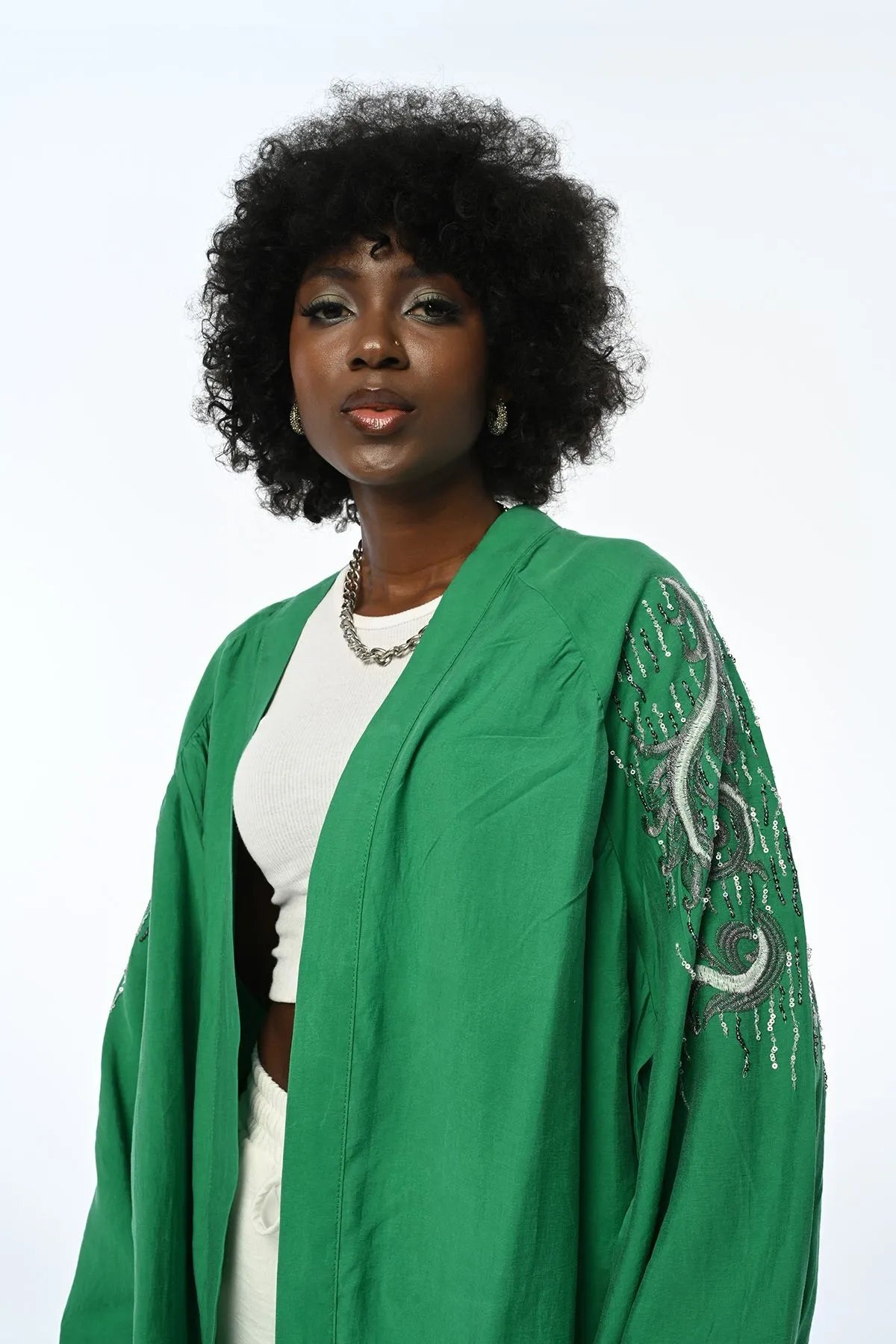 OVERSIZE CUT KIMONO WITH SEQUINED BACK AND SLEEVE