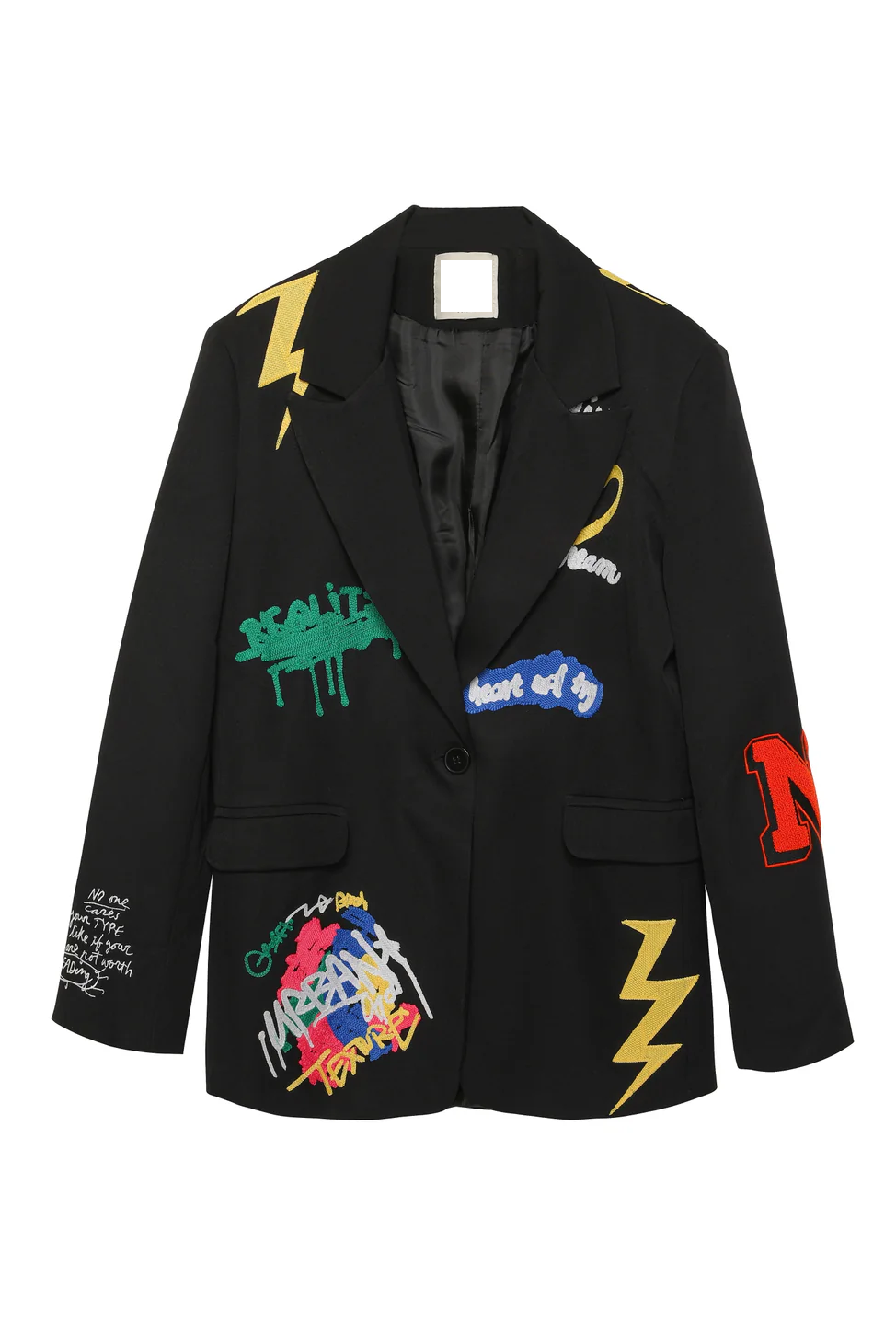 سترة سودة بلايزر بتفاصيل ملصقات - Black Sticker Blazer Jacket