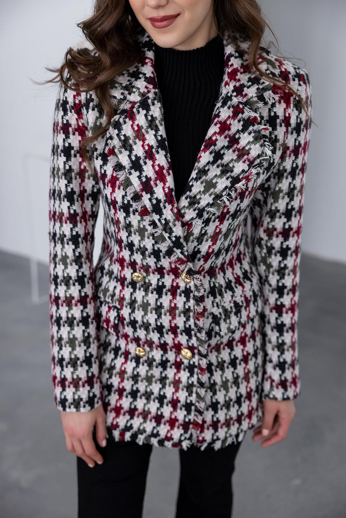 Houndstooth Pattern Buttoned Jacket - CREAM