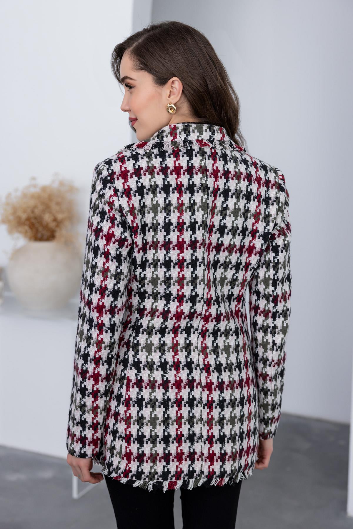 Houndstooth Pattern Buttoned Jacket - CREAM