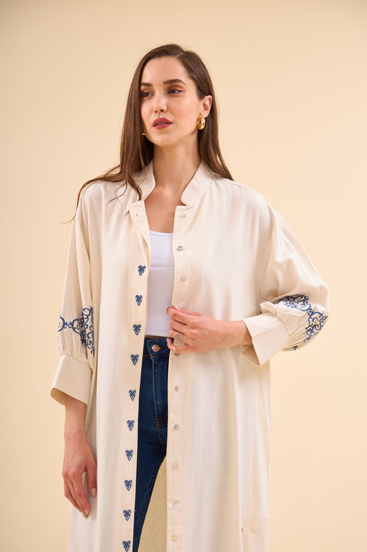 Cream-blue Dress - Kimono