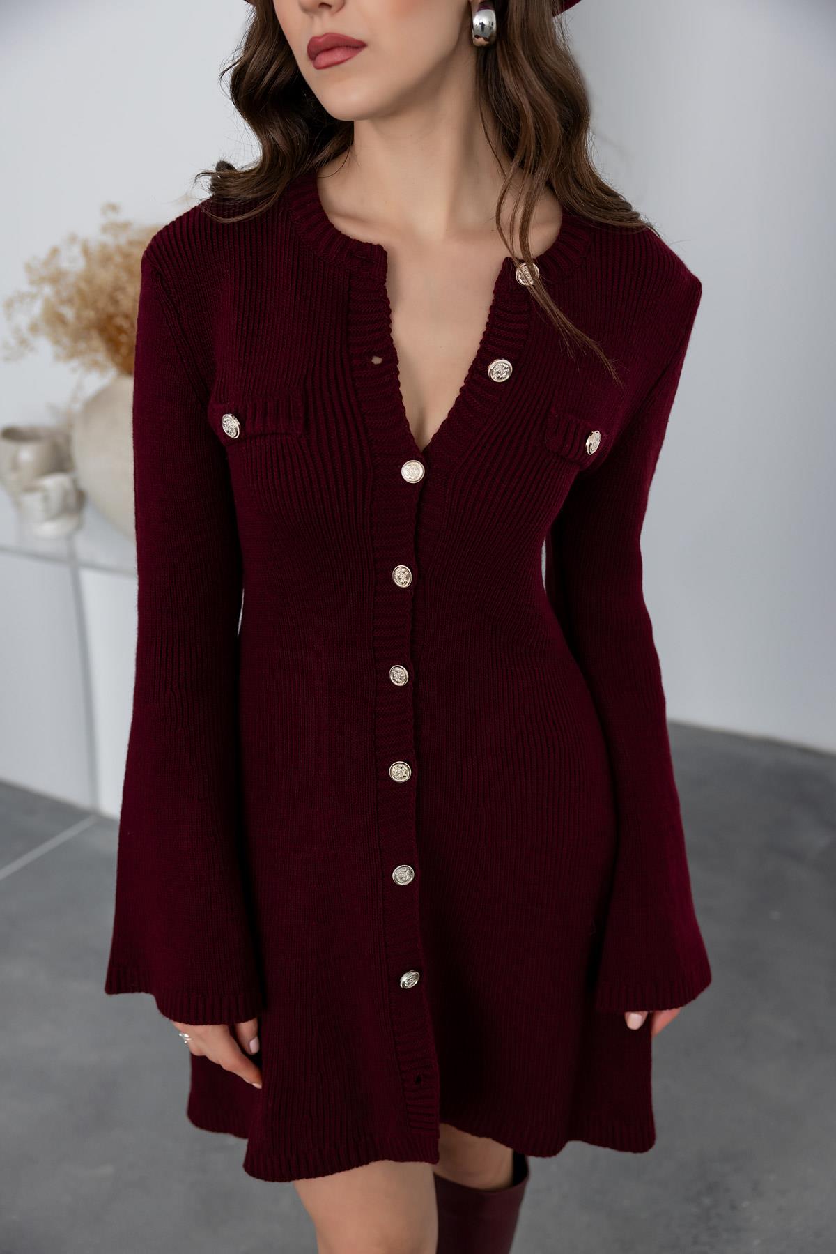 Spanish Sleeve Knit Dress - DARK RED