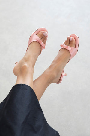 OWEN POWDER PINK SATIN HIGH HEEL WOMEN’S SLIPPERS