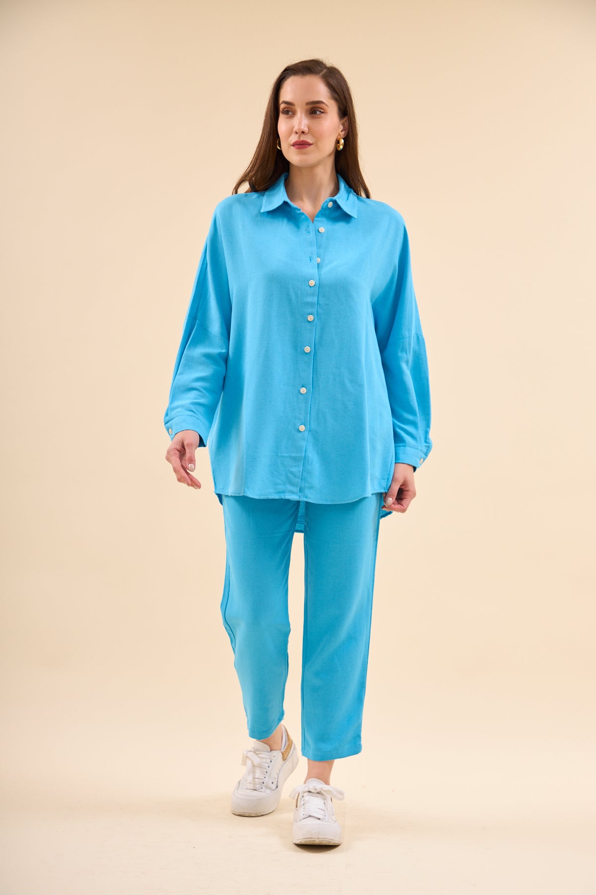Trousers Shirt Suit Turquoise