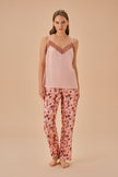 Rose Patterned Garnet Trouser Set