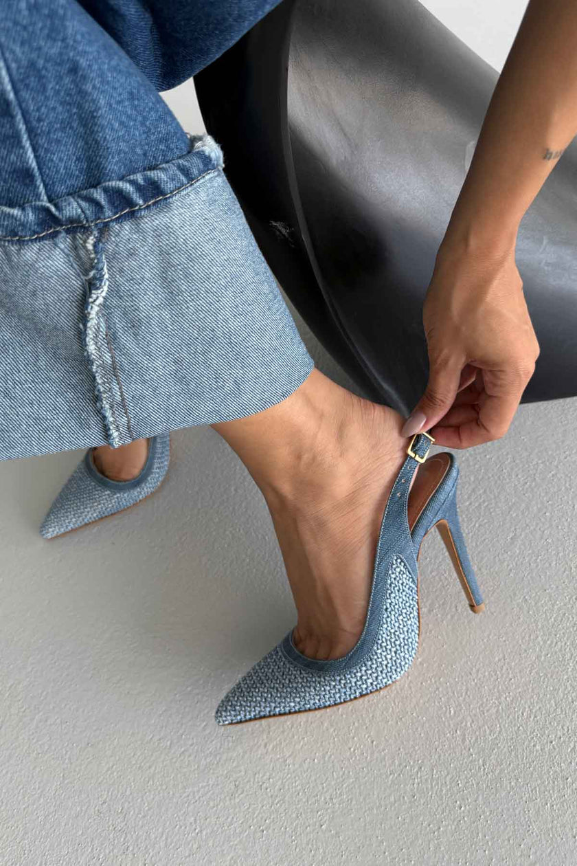 Echo Stiletto Heel Denim Straw Stiletto - PRE ORDER