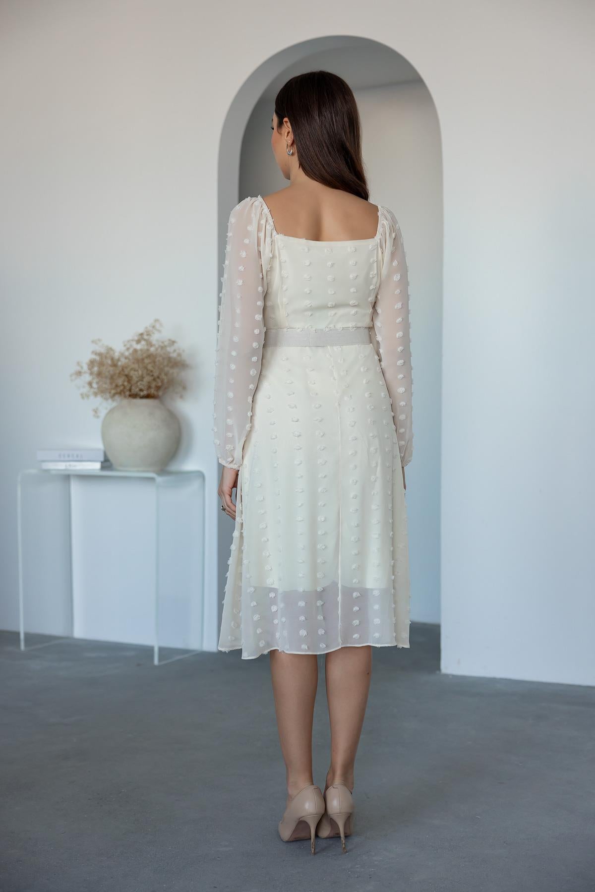 Embossed Chiffon Dress - CREAM