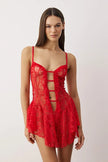 Red Lace Pantyhose/Fantasy Nightgown with Window/Cut-Out Detail