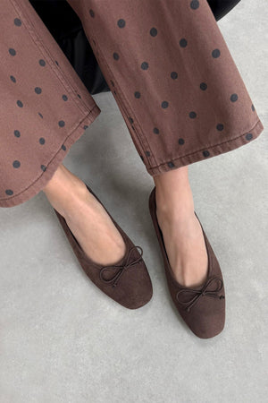 GALO BROWN SUEDE BOW DETAIL WOMEN’S BALLET FLATS