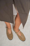 Nora Rome Beige Suede Genuine Leather Buckle Detail Flat Women's Ballet Flats