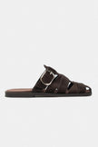 HONEY Bitter Brown Genuine Suede Buckle Detail Flat Women’s Slippers