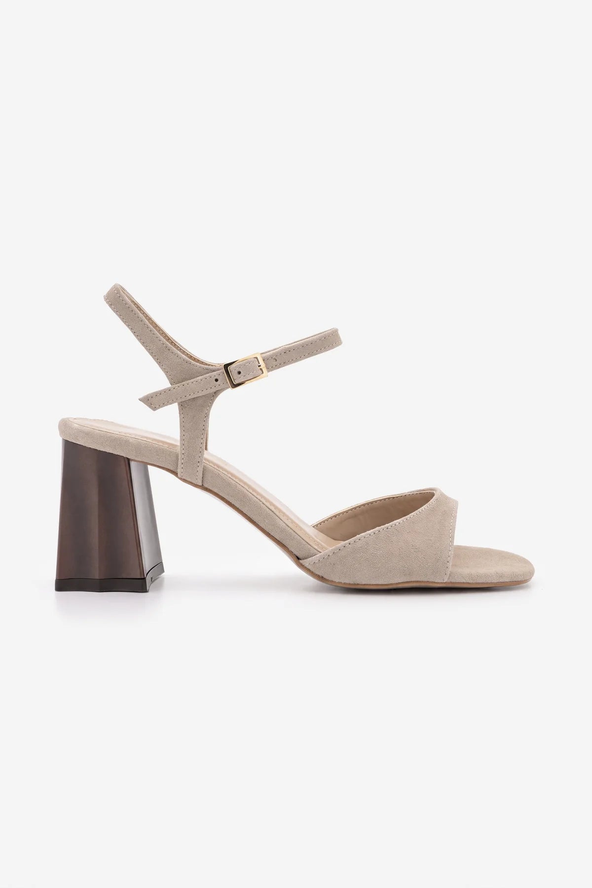 SIRENA Beige Suede Wooden Heel Detail Women’s Sandals