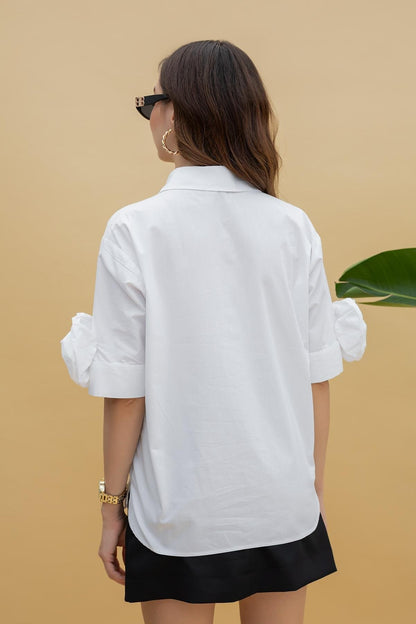 Rose Detailed Shirt - WHITE