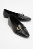 ZARINA Women's Black Patent Leather Ballerina Shoes with Gold Buckles