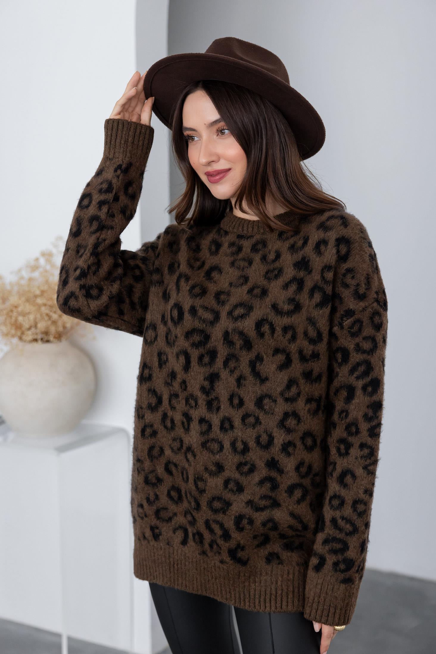 Leopard Print Sweater - BROWN