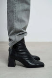 SABLEX BLACK MATTE ZIPPER DETAIL BLUT-TOE WOMEN'S HIGH-HEEL BOOTS