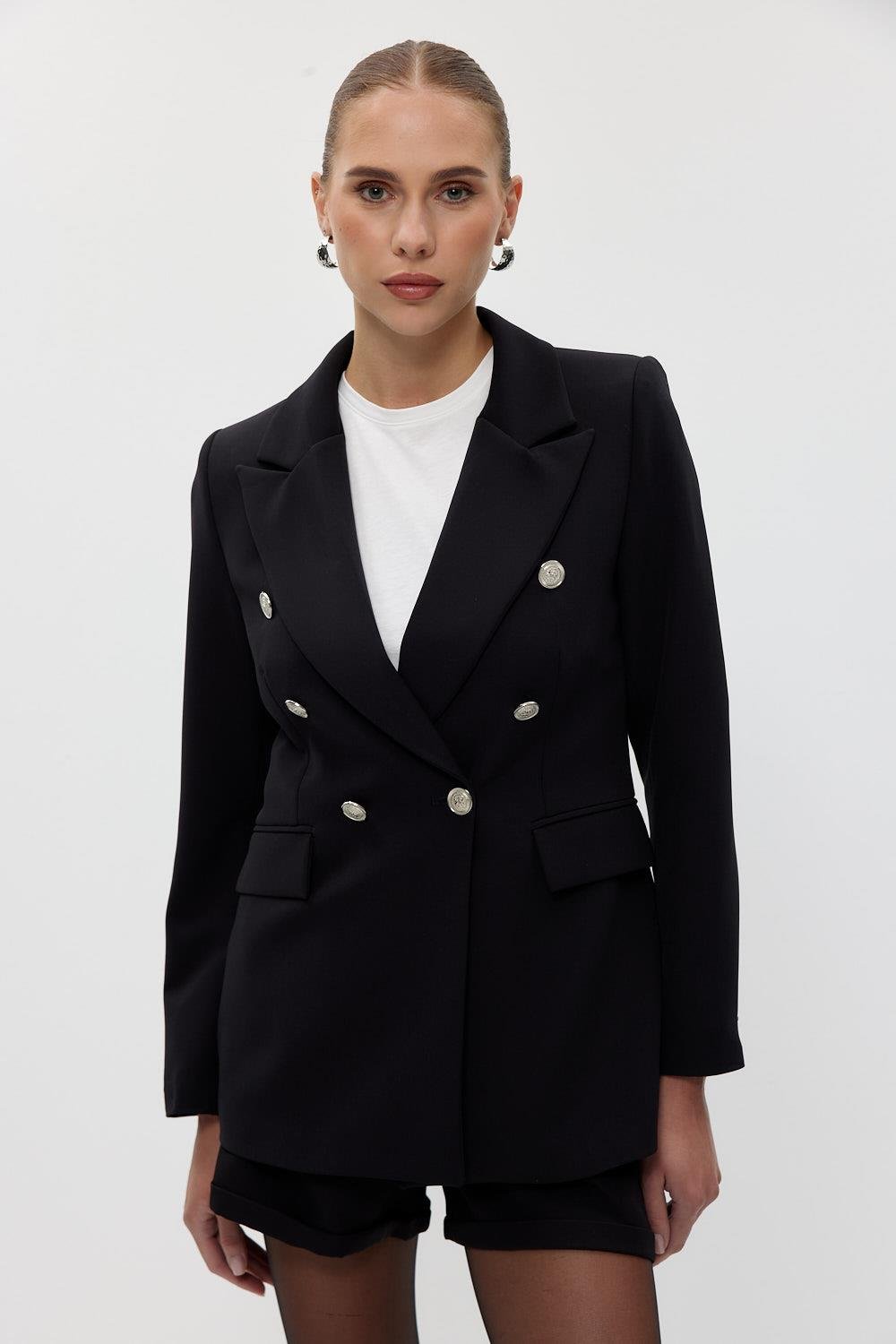 Double Breasted Blazer Black Women's Jacket