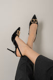 Liva V Detail Thin Heel  Black Patent Leather Stiletto - PRE ORDER