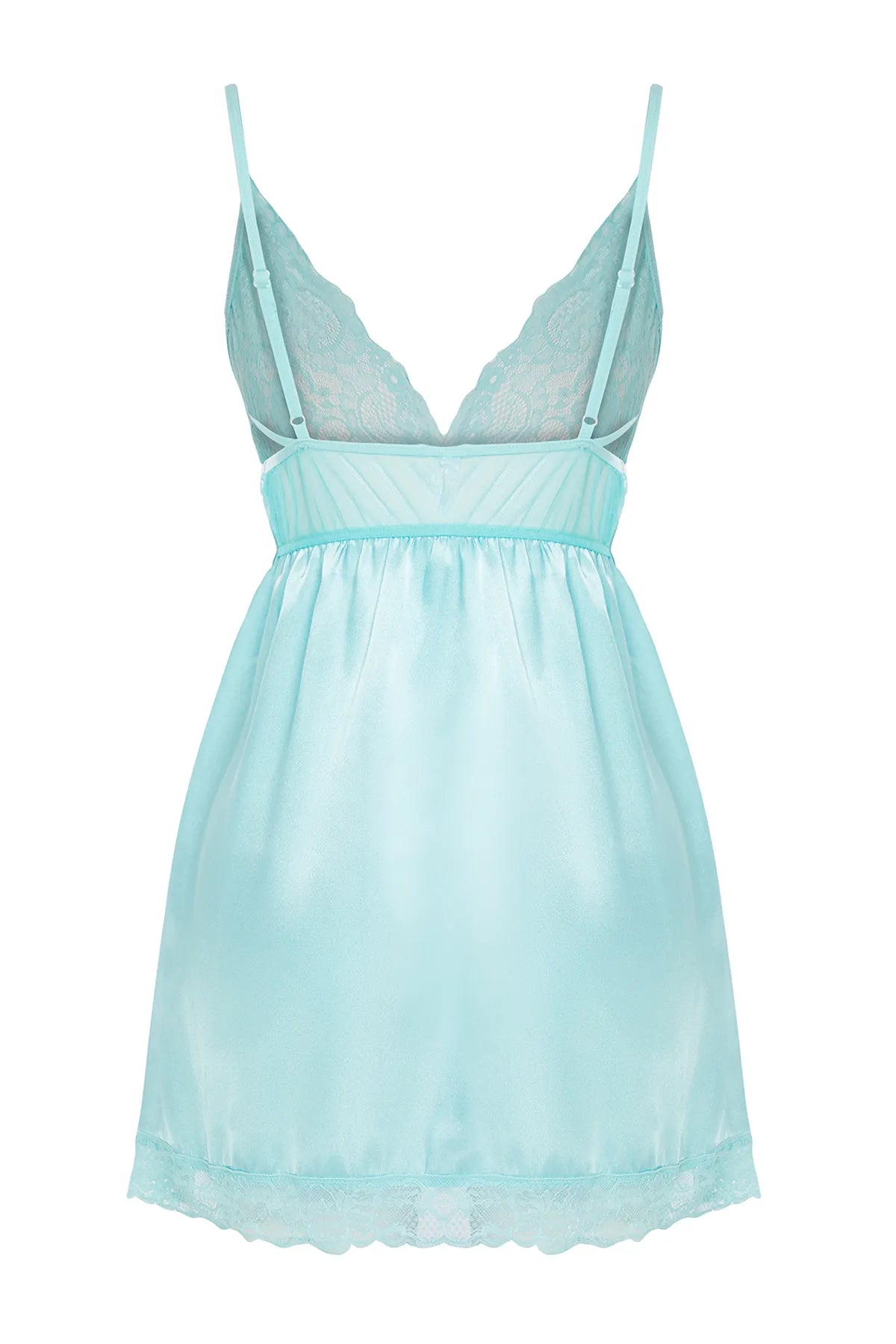 Aqua Green Satin Lace Detailed Rope Strap Knitted Babydoll