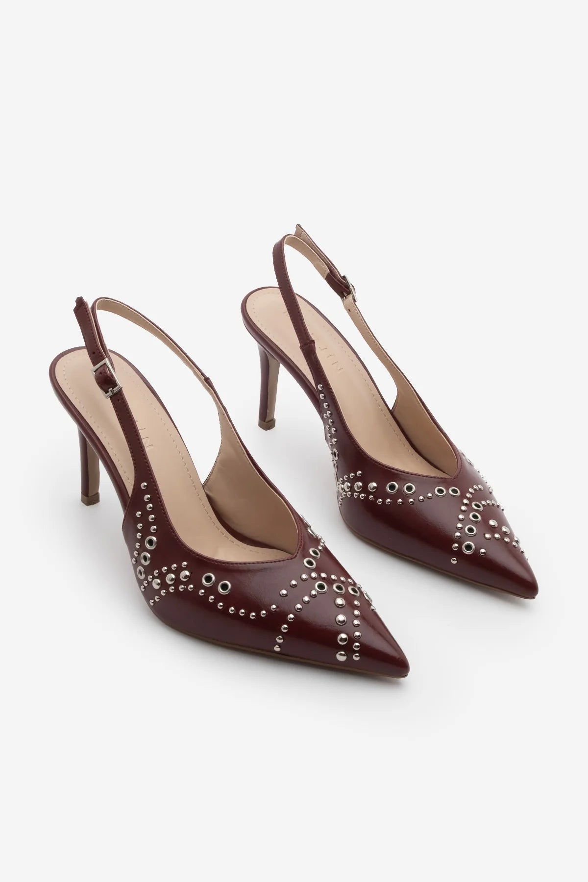 Women's Stiletto Pointed Toe Studded Trocki Heeled Shoes Lorfi - Burgundy