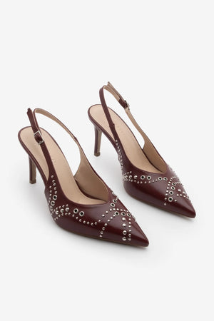 Women's Stiletto Pointed Toe Studded Trocki Heeled Shoes Lorfi - Burgundy