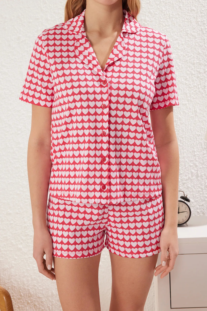 Pink 100% Cotton Heart Knitted Pajama Set