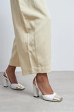 SOLEA White Matte Slingback Heels with Gold Toe Detail
